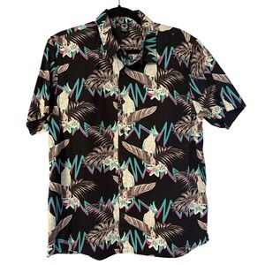 Neff‎ Button Up Shirt Tropical Parrot Print Short Sleeve Kids Medium Hawaiian